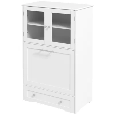 Breebe Raised Dog Feeding Station With Dual Cabinets, Hooks, And Anti-tip Kit In White