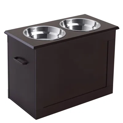 Breebe Raised Pet Feeding Storage Station With 2 Stainless Steel Bowls For Large Dogs In Brown