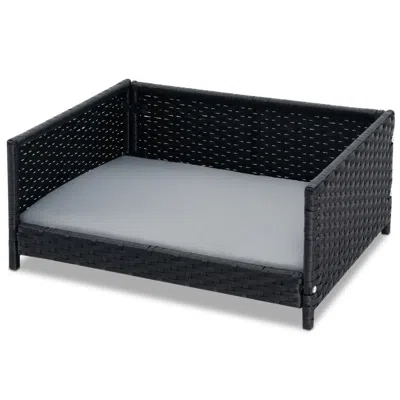 Breebe Rattan Dog Bed With Waterproof Soft Cushion For Medium Small Dogs Cats In Gray