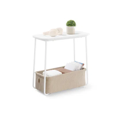 Breebe Rectangular Bedside Table With Fabric Basket In White