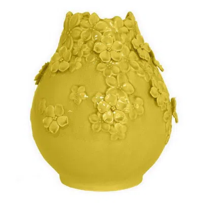 Breebe Remi Flower Vase, Decorative Yellow Ceramic W Floral Motifs