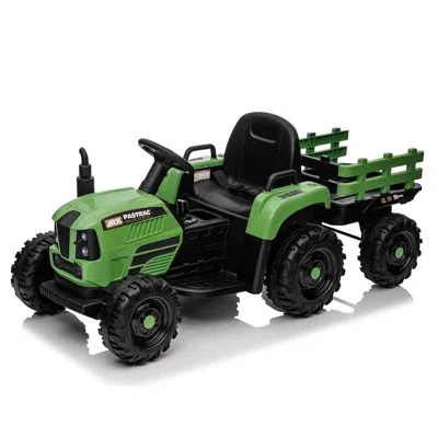 Breebe Ride On Tractor With Trailer,24v 400w Powered Electric Tractor Toy W/remote Control,electric Car For In Green