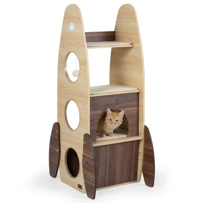 Breebe Rocket Cat Tree 47 Inch Large Wooden Cat Tower For Indoor Cats In Multi