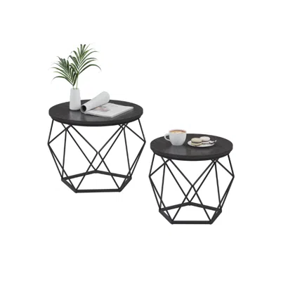 Breebe Round Coffee Table With Steel Frame Set Of 2 In Black