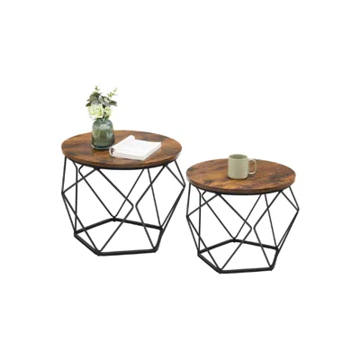 Breebe Round Coffee Table With Steel Frame Set Of 2 In Brown