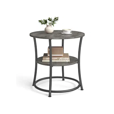 Breebe Round End Table With 2 Shelves In Gray