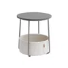 BREEBE ROUND SIDE TABLE WITH FABRIC BASKET DOVE GRAY AND CLASSIC WHITE