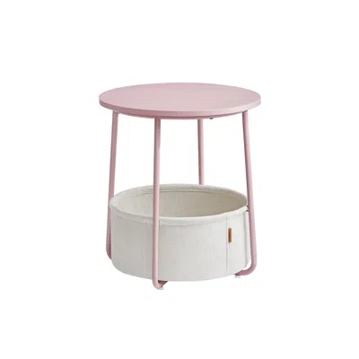 Breebe Round Side Table With Fabric Basket Jelly Pink And Classic White In Pattern