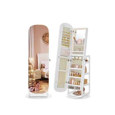 Breebe Rounded Wide Full-length Mirror With Storage Shelves In White