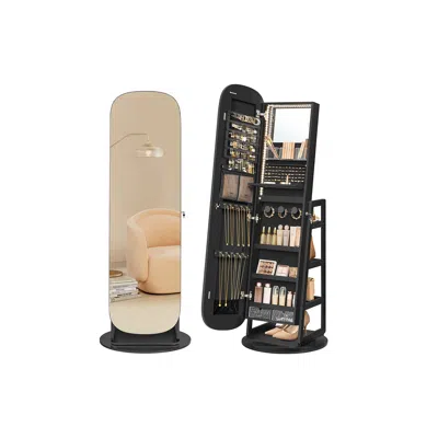 Breebe Rounded Wide Full-length Mirror With Storage Shelves In Black