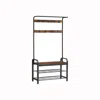 Breebe Rustic Brown Hall Tree With Shoe Bench
