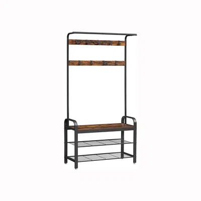Breebe Rustic Brown Hall Tree With Shoe Bench