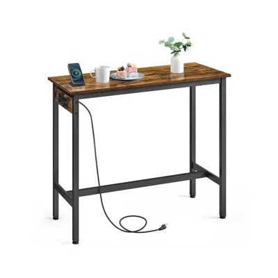 Breebe Rustic Brown Ink Black Bar Table With Charging Station 39.4"w