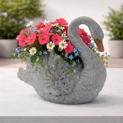 Breebe Rustic Swan Planter - Farmhouse Resin Flower Pot For Indoor & Outdoor Décor