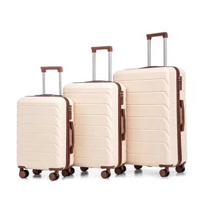 Breebe Set 3pcs 20'/24'/28' Abs Spinner Wheel Luggage, Matching Color, With Combination Lock - Beige In Neutral