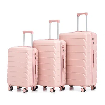 Breebe Set 3pcs 20'/24'/28' Abs Spinner Wheel Luggage, Matching Color, With Combination Lock - Pink In Pattern