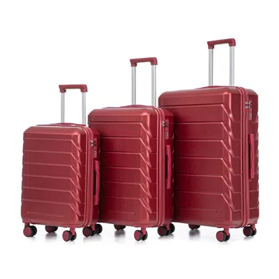Breebe Set 3pcs 20'/24'/28' Abs Spinner Wheel Luggage, Matching Color, With Combination Lock - Wine Red