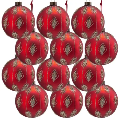 Breebe Set Of 12 Glass Christmas Ball Ornaments 3" Hanging Tree Holiday Party Decor In Red