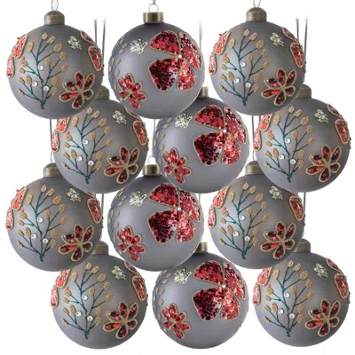 Breebe Set Of 12 Glass Christmas Ball Ornaments 3" Hanging Tree Holiday Party Decor In Multi