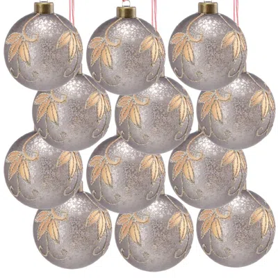 Breebe Set Of 12 Glass Christmas Ball Ornaments 3in Hanging Tree Holiday Party Decor In Metallic
