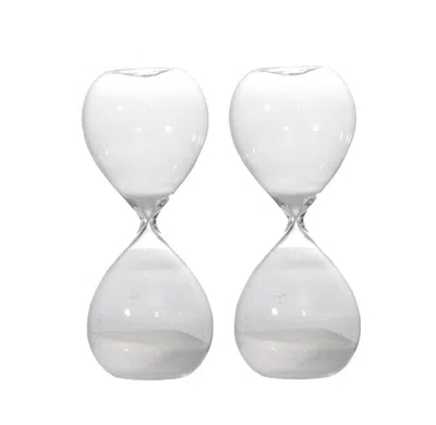 Breebe Set Of 2, 10" Ferdinand 60-minute Hourglass, White Sand In Transparent