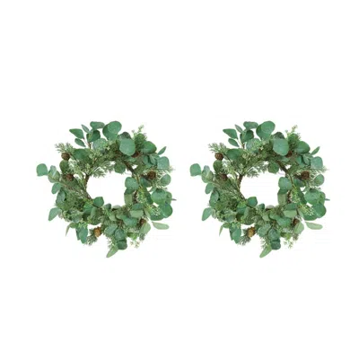 Breebe Set Of 2, 14.2" Eucalyptus Candle Ring, Green