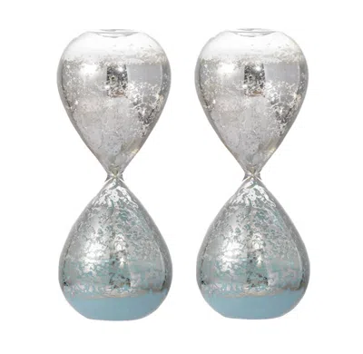 Breebe Set Of 2, 3.2 X 3.2 X 8" Peleus 30-minute Silvered Hourglass, Jade Sand