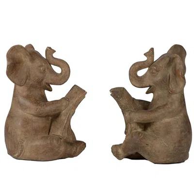 Breebe Set Of 2, 4.3 X 4 X 6" Elephant Bookends In Brown