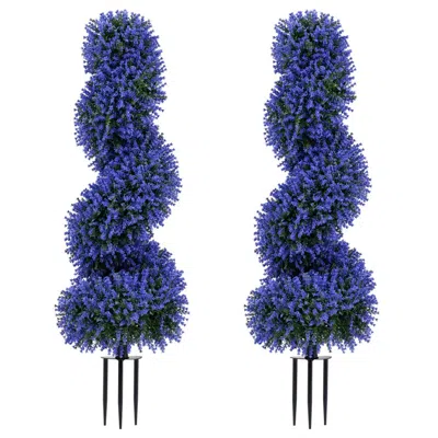 Breebe Set Of 2 Artificial Spiral Topiary Trees With Sun Protection And Ground Spikes In Purple