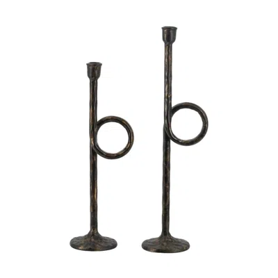 Breebe Set Of 2 Black Gold Iron Candle Holders Playful Loop Design