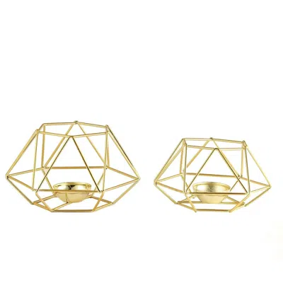 Breebe Set Of 2 Candle Holders Metal Hexagon Geometric Design Gold - Modern Decorative Centerpieces For Tab