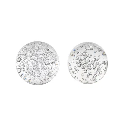 Breebe Set Of 2 Clear Glass Spheres With Bubbles, 3.9 X 3.9" In Transparent