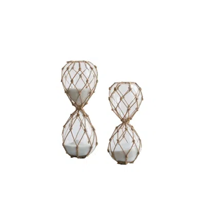 Breebe Set Of 2 Clear Woven Hourglass White Sand In Brown