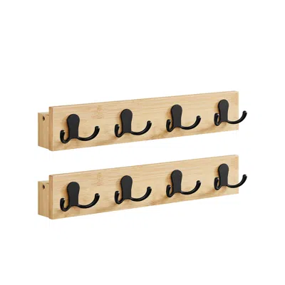Breebe Set Of 2 Coat Racks Wall Mount With 8 Double Metal Hooks