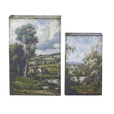 Breebe Set Of 2 Decorative Book Boxes Countryside Landscape Motifs In Multi