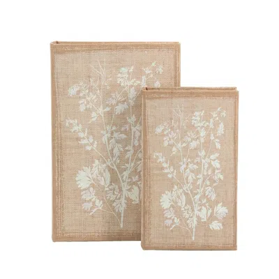 Breebe Set Of 2 Decorative Book Boxes Soft Floral Motifs 10.5in And 8.5in In Neutral