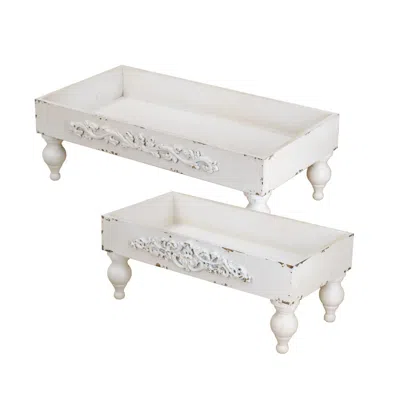 Breebe Set Of 2 Decorative Fir Wood And Resin Risers With Distressed White Finish