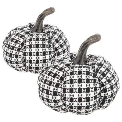 Breebe Set Of 2 Fabric Black White Plaid Pumpkin Decor 7 X 7 X 6.7 In Halloween Decoration