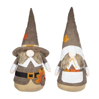 Breebe Set Of 2 Fabric Gnome Couple Figurines 8.3 X 4.3 X 20.9in Fall Thanksgiving Decor In Brown