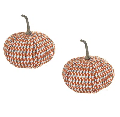 Breebe Set Of 2 Fabric Orange Pumpkins 10.2 X 10.2 X 9.5" In Fall Thanksgiving Home Decor In Multi
