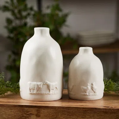 Breebe Set Of 2 Farmhouse Ceramic Farm Animal Vases - Rustic Home Decor Accent Pieces