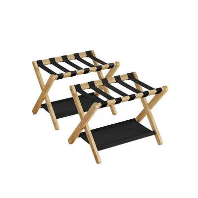 Breebe Set Of 2 Folding Luggage Rack With Storage Shelf Natural Beige