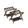 Breebe Set Of 2 Folding Luggage Rack With Storage Shelf Walnut Brown