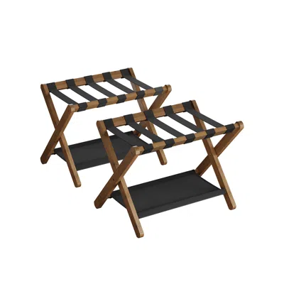 Breebe Set Of 2 Folding Luggage Rack With Storage Shelf Walnut Brown