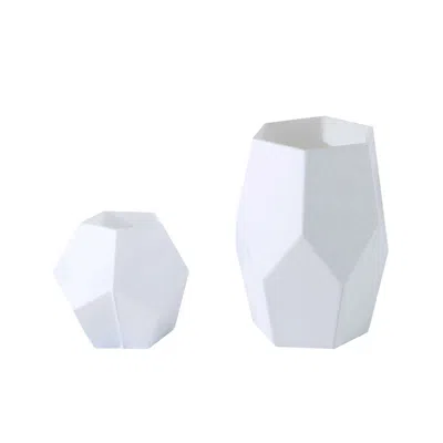 Breebe Set Of 2 Glass Flower Vases Geometric Design Matte White - Stylish Modern Candle Holder Centerpieces