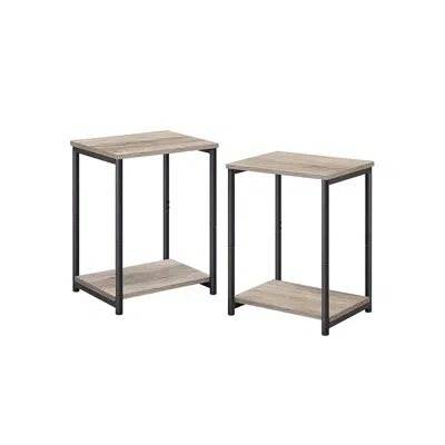 Breebe Set Of 2 Greige & Black End Tables With Storage Shelf