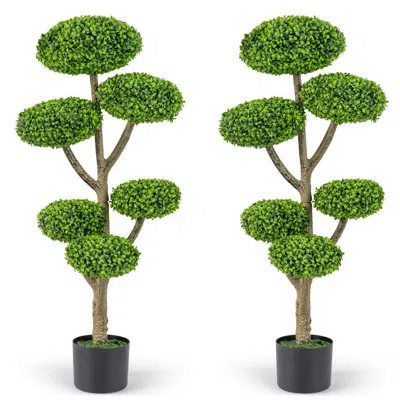 Breebe Set Of 2 Indoor Outdoor 6 Balls Topiary Tree With Realistic Trunk And Weighted Cement-filled Base In Green