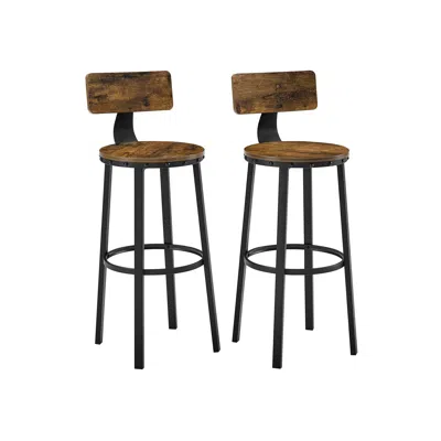 Breebe Set Of 2 Industrial Brown Bar Stools With Backrests