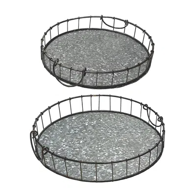 Breebe Set Of 2 Iron Trays In Gray