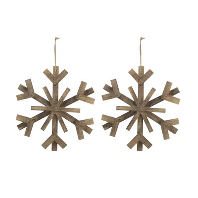 Breebe Set Of 2 Large Fir Wood Snowflake Ornaments 17.7 X 17.7" In Christmas Wall Art In Brown